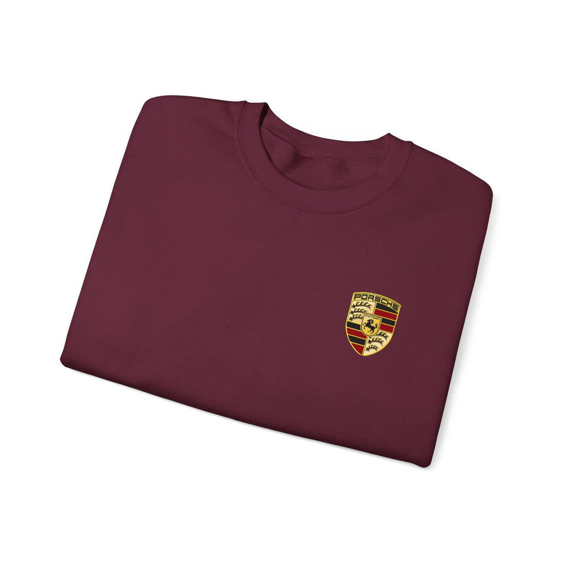 Crewneck Sweatshirt — Porsche Crest Embroidered Logo, Maroon Casual Automotive Pullover