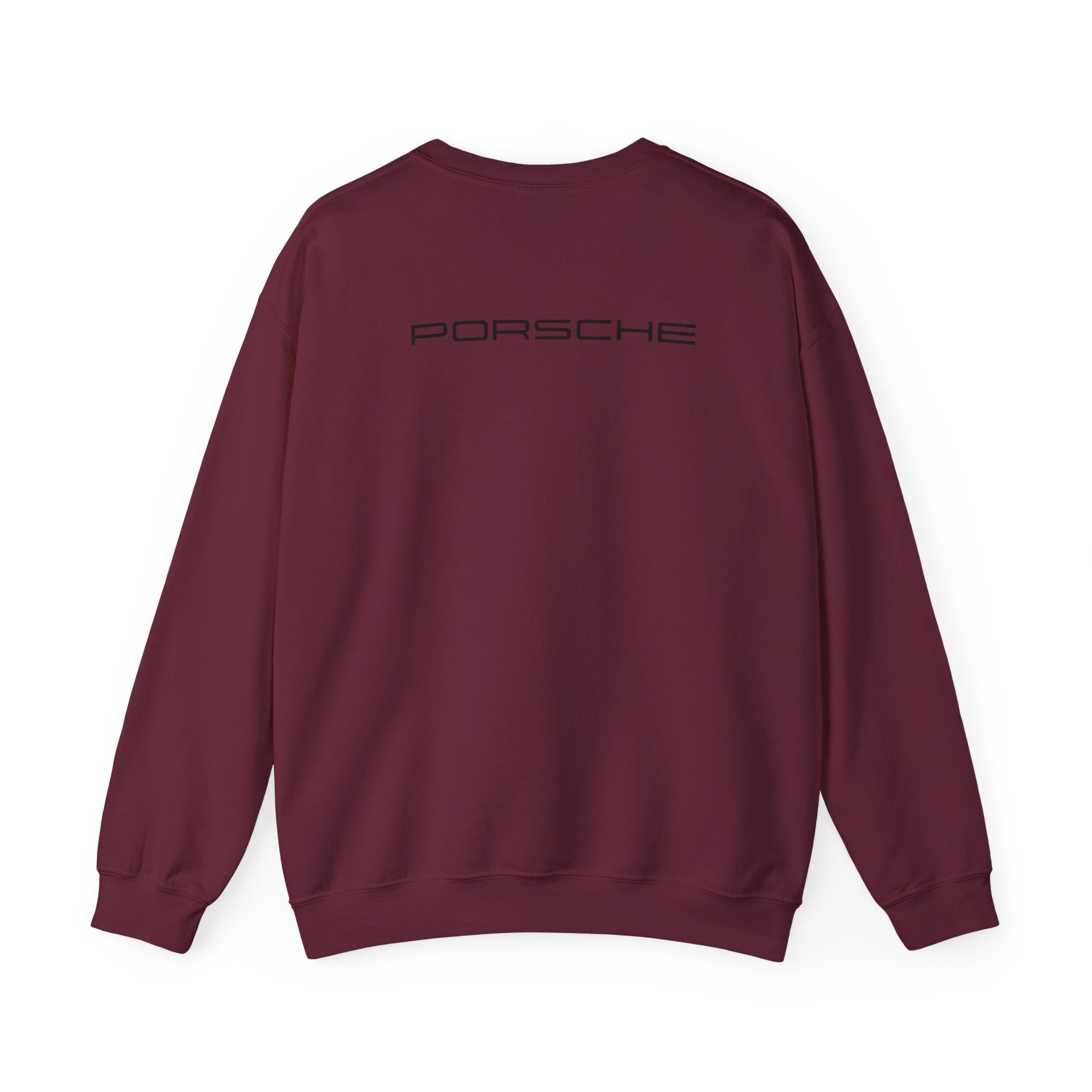 Crewneck Sweatshirt — Porsche Crest Embroidered Logo, Maroon Casual Automotive Pullover